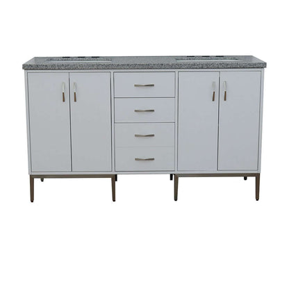 61" Double sink vanity in White finish with Gray granite and rectangle sink - 408001-61D-WH-GYR