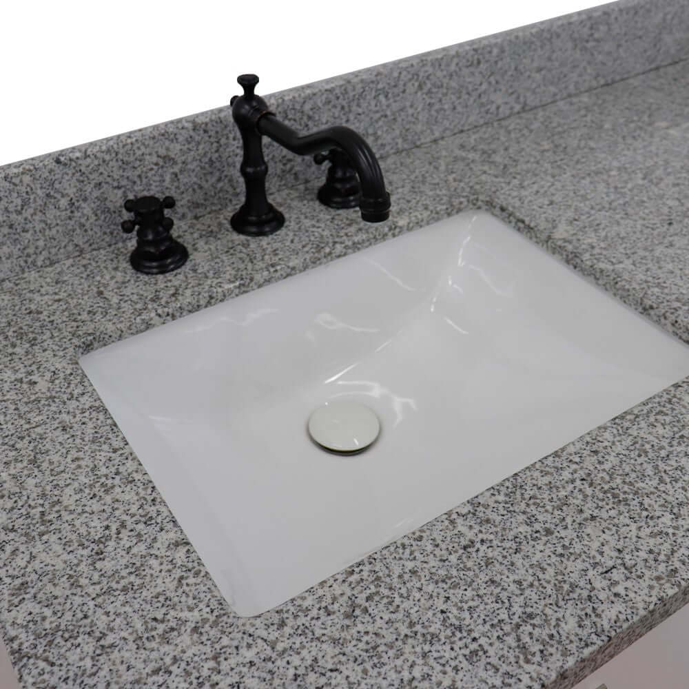 61" Double sink vanity in White finish with Gray granite and rectangle sink - 408001-61D-WH-GYR