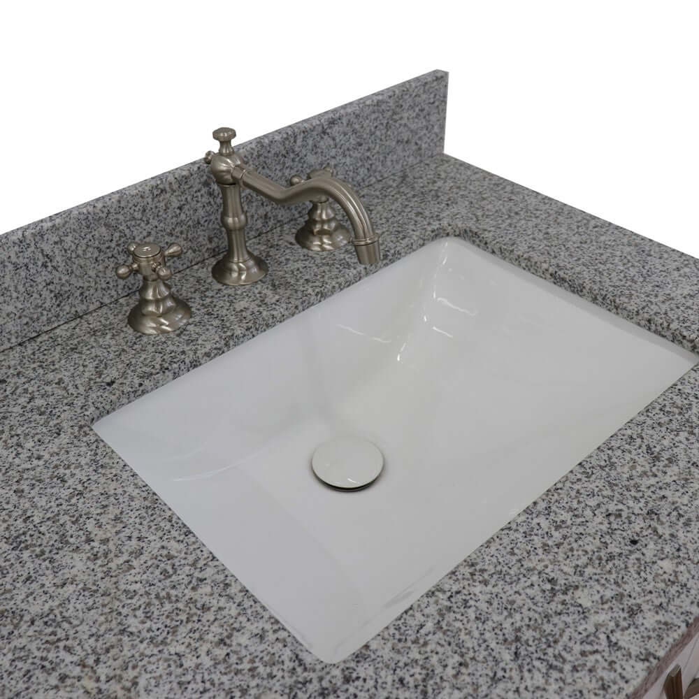 61" Double sink vanity in White finish with Gray granite and rectangle sink - 408001-61D-WH-GYR