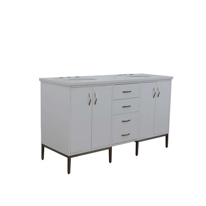 61" Double sink vanity in White finish with White quartz and oval sink - 408001-61D-WH-WEO