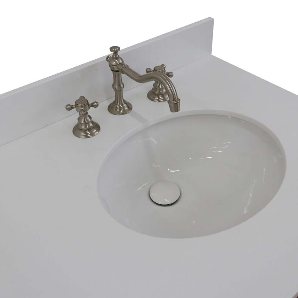 61" Double sink vanity in White finish with White quartz and oval sink - 408001-61D-WH-WEO