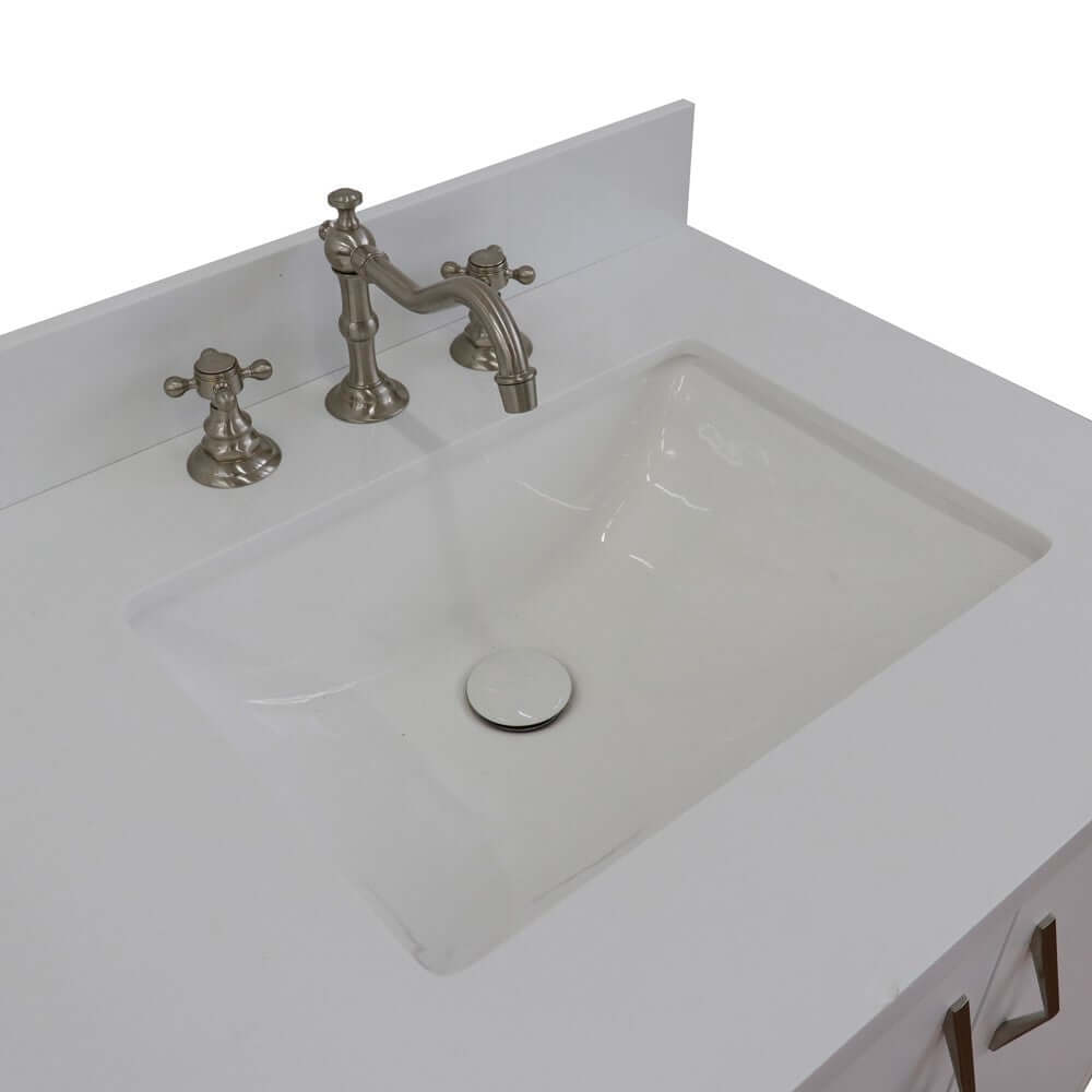 61" Double sink vanity in White finish with White quartz and rectangle sink - 408001-61D-WH-WER