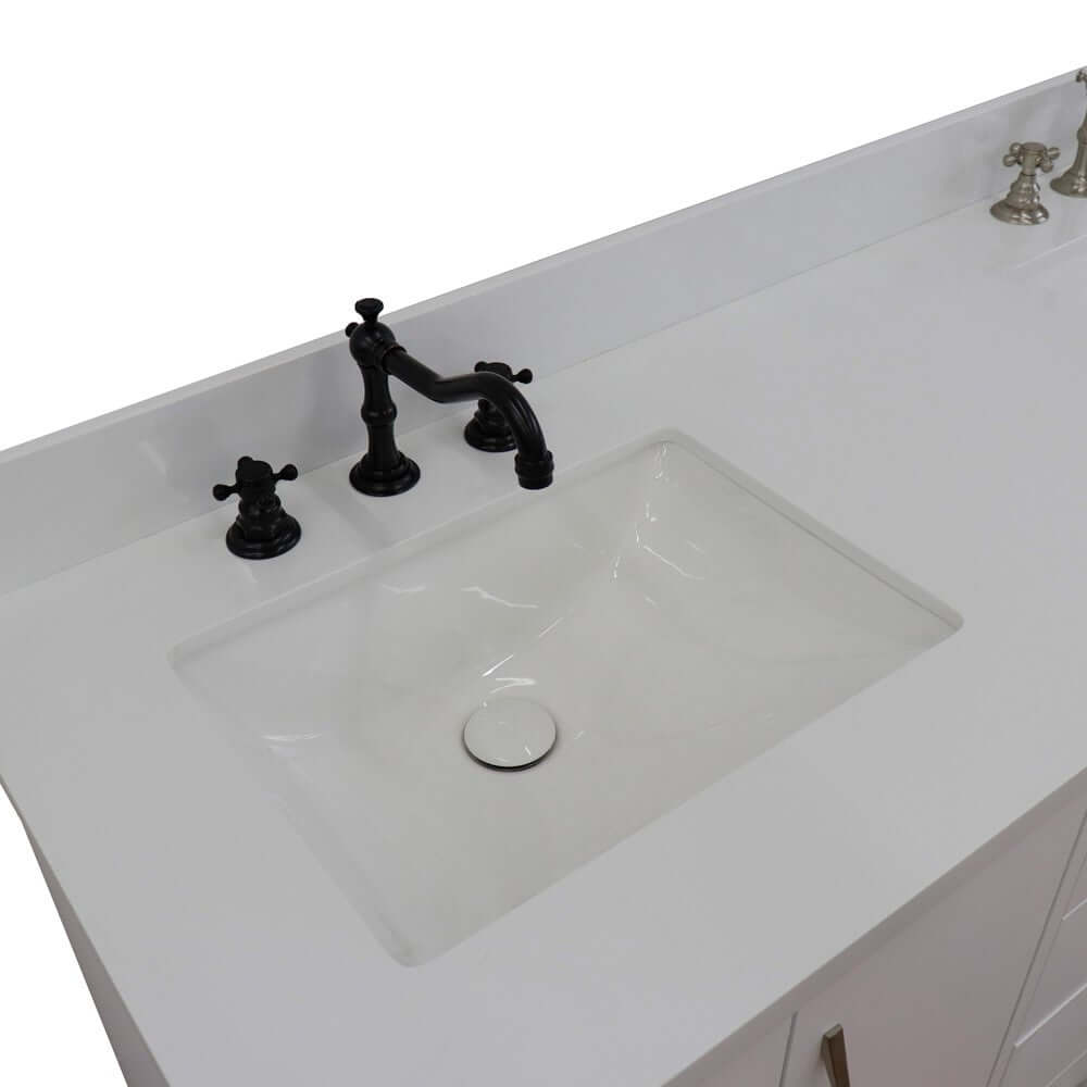 61" Double sink vanity in White finish with White quartz and rectangle sink - 408001-61D-WH-WER