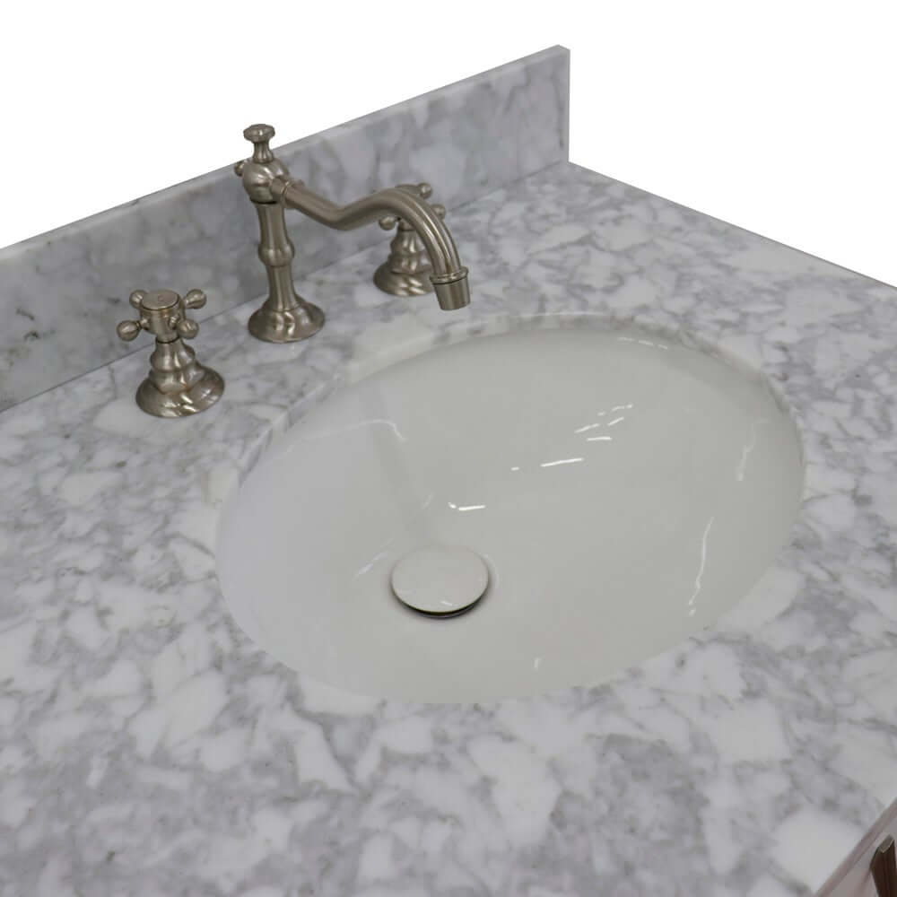 61" Double sink vanity in White finish with White Carrara marble and oval sink - 408001-61D-WH-WMO