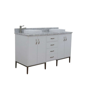 61" Double sink vanity in White finish with White Carrara marble and round sink - 408001-61D-WH-WMRD