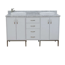 Load image into Gallery viewer, 61&quot; Double sink vanity in White finish with White Carrara marble and round sink - 408001-61D-WH-WMRD