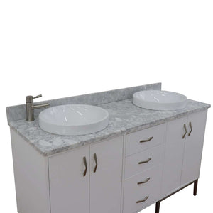 61" Double sink vanity in White finish with White Carrara marble and round sink - 408001-61D-WH-WMRD