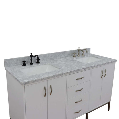 61" Double sink vanity in White finish with White Carrara marble and rectangle sink - 408001-61D-WH-WMR