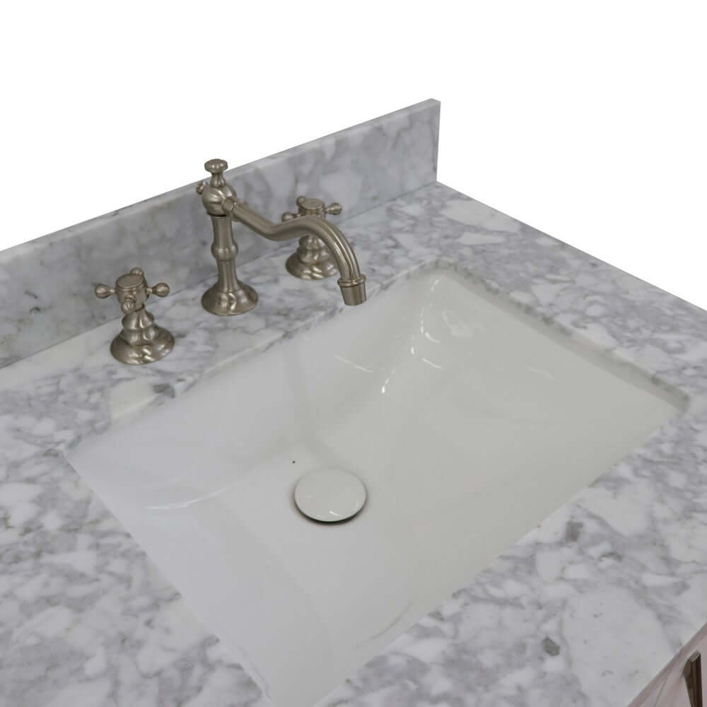 61" Double sink vanity in White finish with White Carrara marble and rectangle sink - 408001-61D-WH-WMR