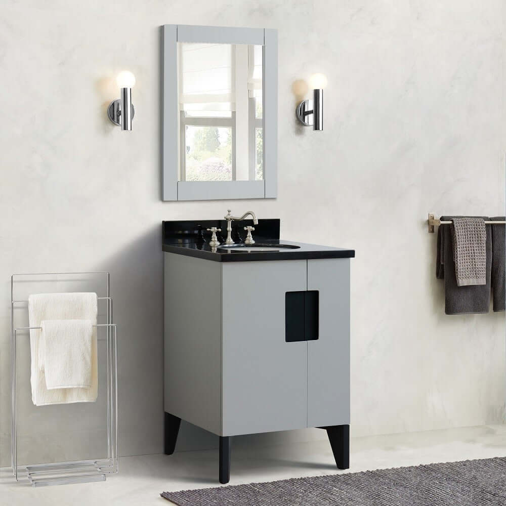 25" Single sink vanity in Light Gray finish with Black galaxy granite and oval sink - 408800-25-LG-BGO