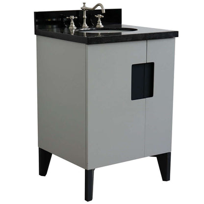 25" Single sink vanity in Light Gray finish with Black galaxy granite and oval sink - 408800-25-LG-BGO