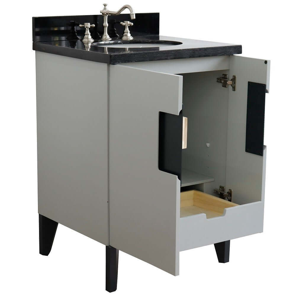 25" Single sink vanity in Light Gray finish with Black galaxy granite and oval sink - 408800-25-LG-BGO