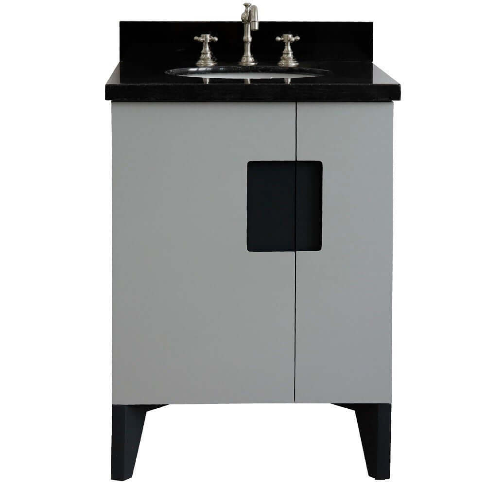 25" Single sink vanity in Light Gray finish with Black galaxy granite and oval sink - 408800-25-LG-BGO