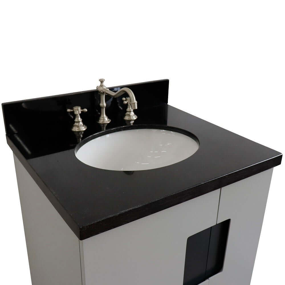 25" Single sink vanity in Light Gray finish with Black galaxy granite and oval sink - 408800-25-LG-BGO