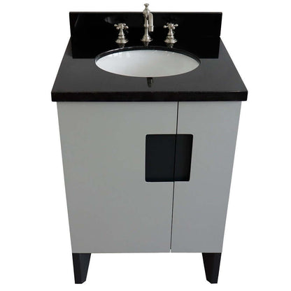 25" Single sink vanity in Light Gray finish with Black galaxy granite and oval sink - 408800-25-LG-BGO