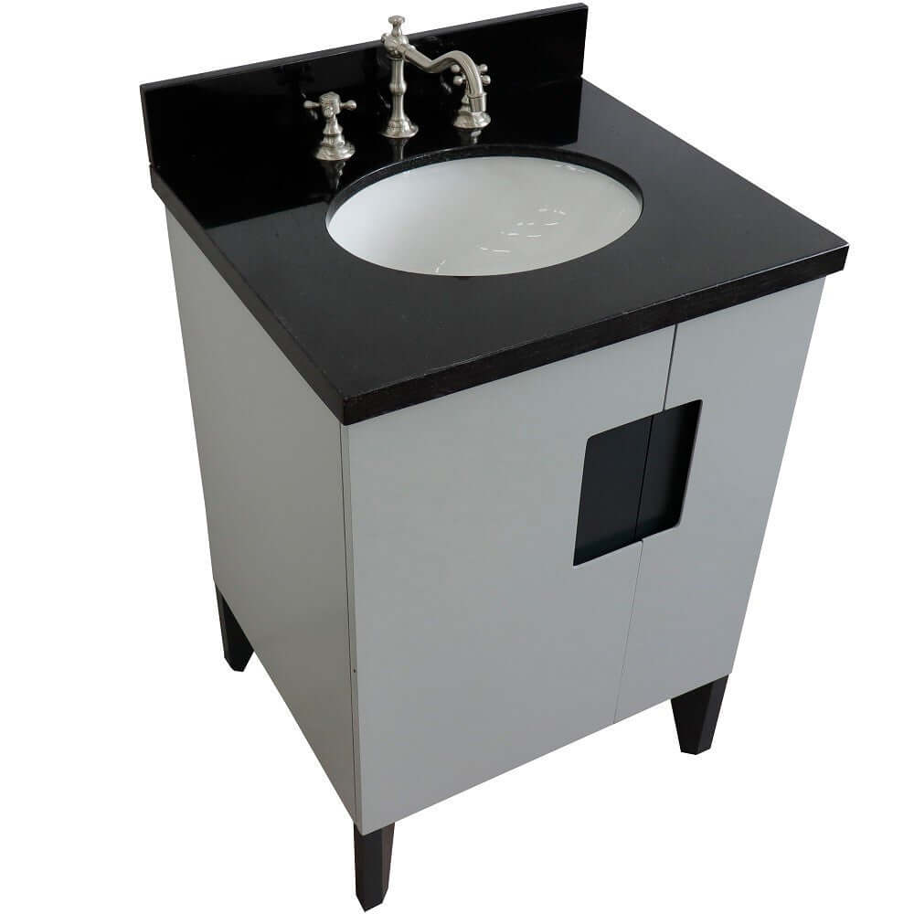 25" Single sink vanity in Light Gray finish with Black galaxy granite and oval sink - 408800-25-LG-BGO