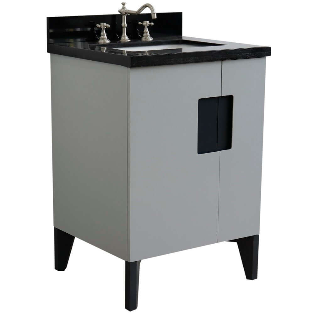 25" Single sink vanity in Light Gray finish with Black galaxy granite and rectangle sink - 408800-25-LG-BGR