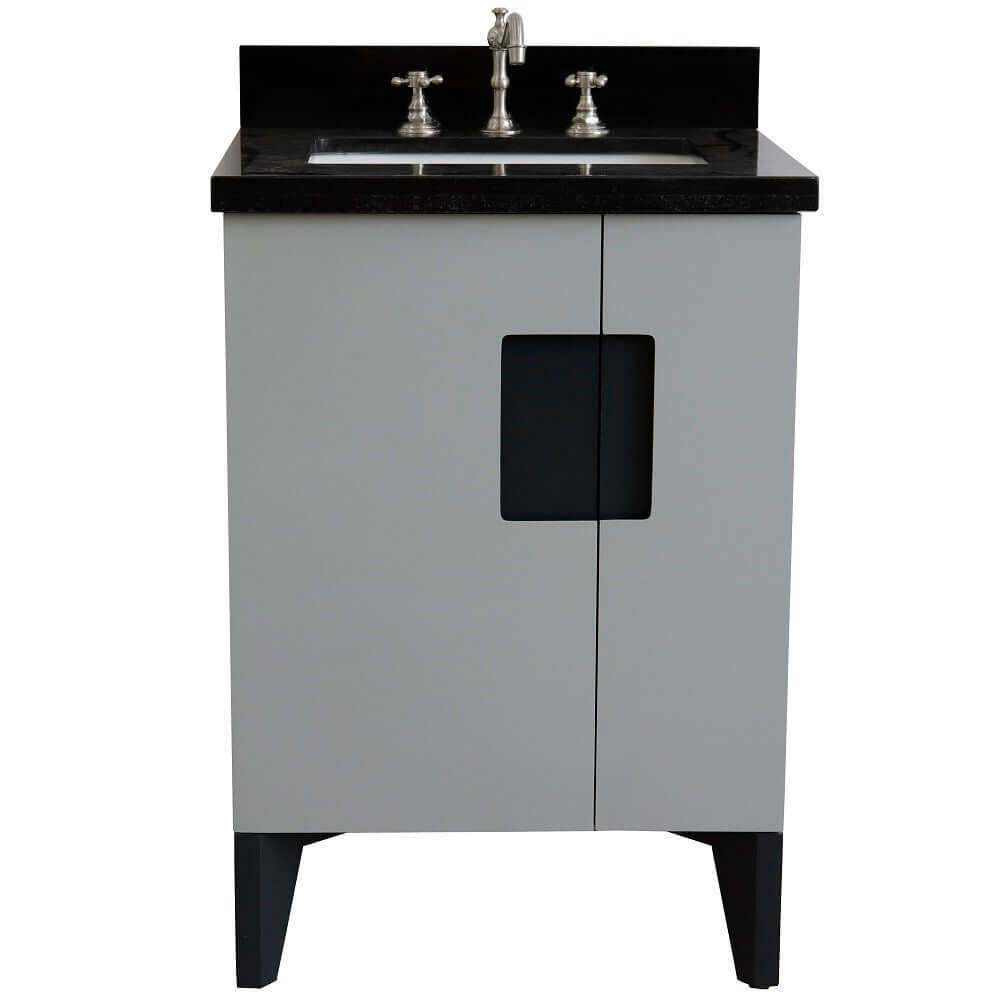 25" Single sink vanity in Light Gray finish with Black galaxy granite and rectangle sink - 408800-25-LG-BGR