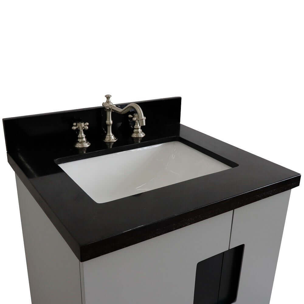 25" Single sink vanity in Light Gray finish with Black galaxy granite and rectangle sink - 408800-25-LG-BGR