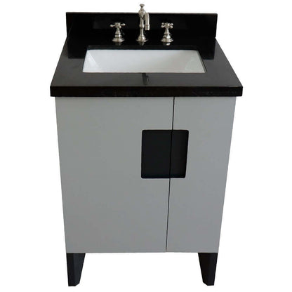 25" Single sink vanity in Light Gray finish with Black galaxy granite and rectangle sink - 408800-25-LG-BGR