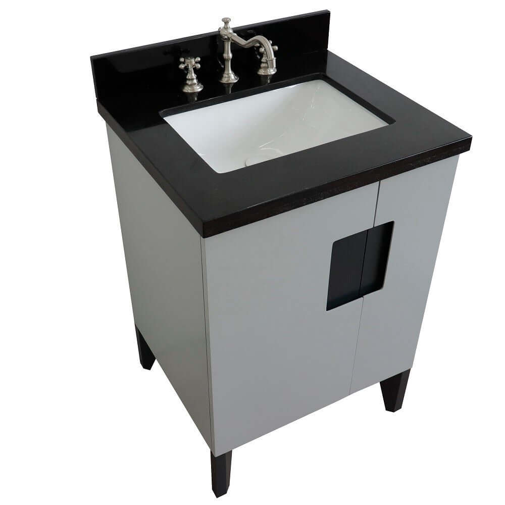 25" Single sink vanity in Light Gray finish with Black galaxy granite and rectangle sink - 408800-25-LG-BGR