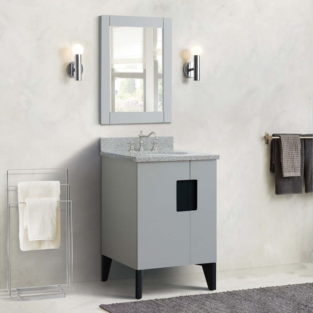 25" Single sink vanity in Light Gray finish with Gray granite and oval sink - 408800-25-LG-GYO