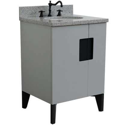 25" Single sink vanity in Light Gray finish with Gray granite and oval sink - 408800-25-LG-GYO