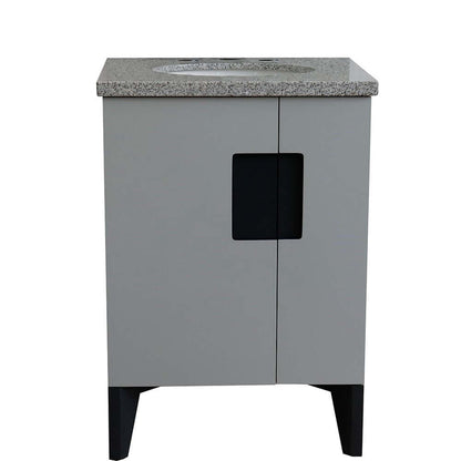 25" Single sink vanity in Light Gray finish with Gray granite and oval sink - 408800-25-LG-GYO