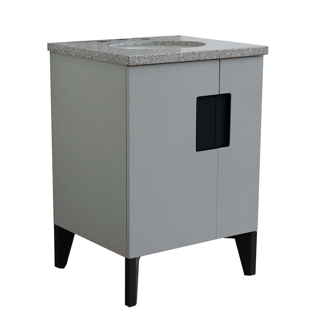 25" Single sink vanity in Light Gray finish with Gray granite and oval sink - 408800-25-LG-GYO