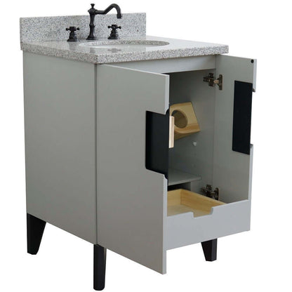 25" Single sink vanity in Light Gray finish with Gray granite and oval sink - 408800-25-LG-GYO