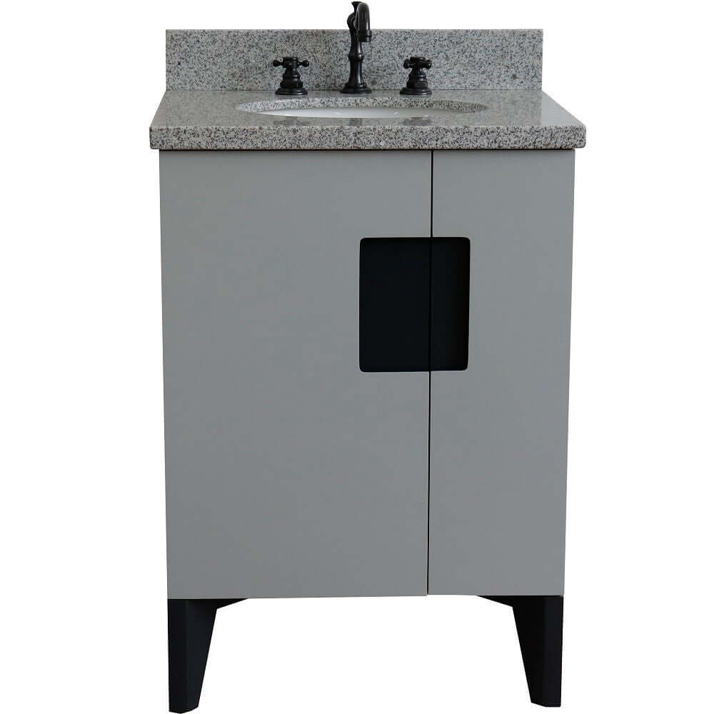 25" Single sink vanity in Light Gray finish with Gray granite and oval sink - 408800-25-LG-GYO