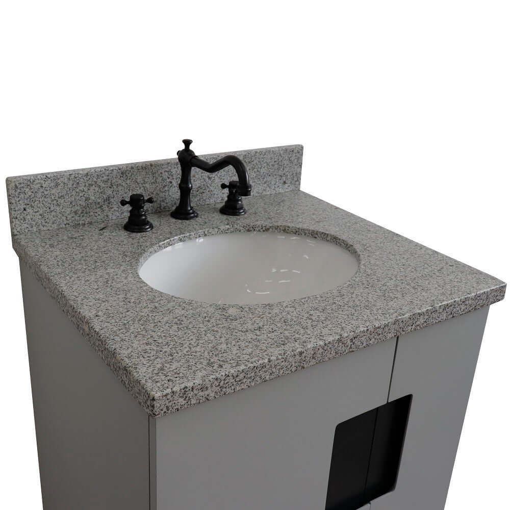 25" Single sink vanity in Light Gray finish with Gray granite and oval sink - 408800-25-LG-GYO