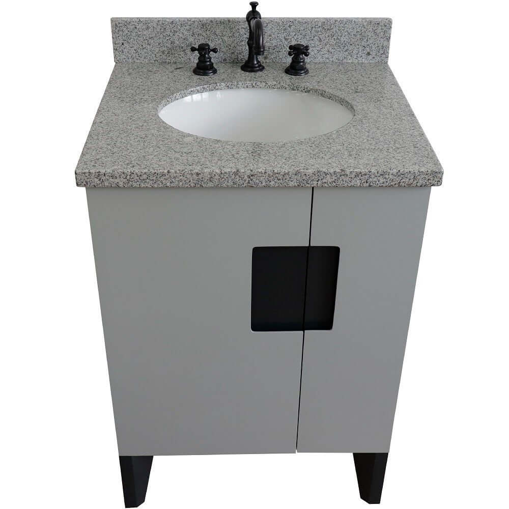 25" Single sink vanity in Light Gray finish with Gray granite and oval sink - 408800-25-LG-GYO