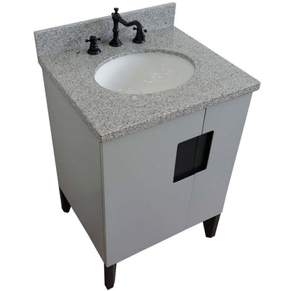 25" Single sink vanity in Light Gray finish with Gray granite and oval sink - 408800-25-LG-GYO