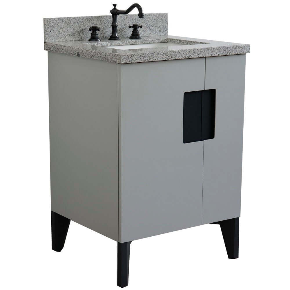 25" Single sink vanity in Light Gray finish with Gray granite and rectangle sink - 408800-25-LG-GYR