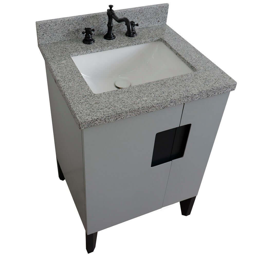 25" Single sink vanity in Light Gray finish with Gray granite and rectangle sink - 408800-25-LG-GYR