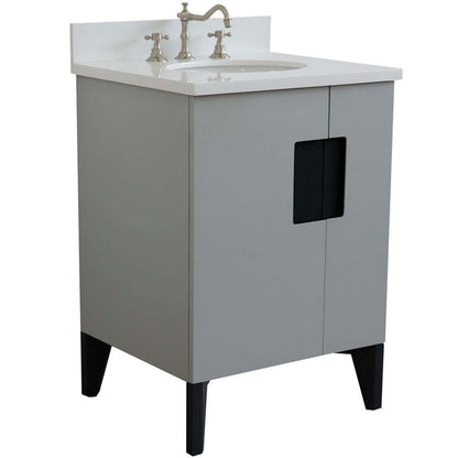 25" Single sink vanity in Light Gray finish with White quartz and oval sink - 408800-25-LG-WEO