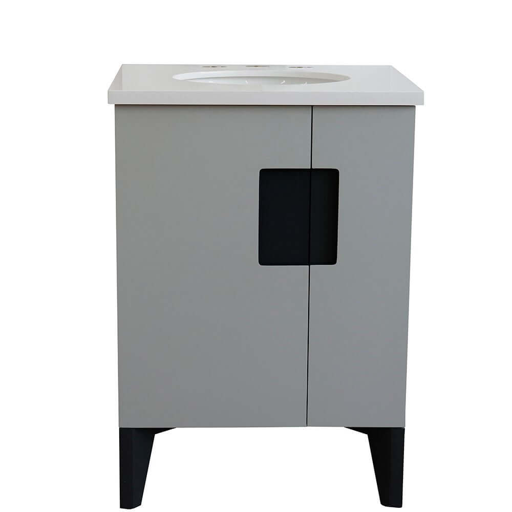 25" Single sink vanity in Light Gray finish with White quartz and oval sink - 408800-25-LG-WEO