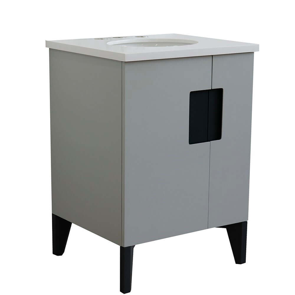 25" Single sink vanity in Light Gray finish with White quartz and oval sink - 408800-25-LG-WEO