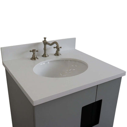 25" Single sink vanity in Light Gray finish with White quartz and oval sink - 408800-25-LG-WEO