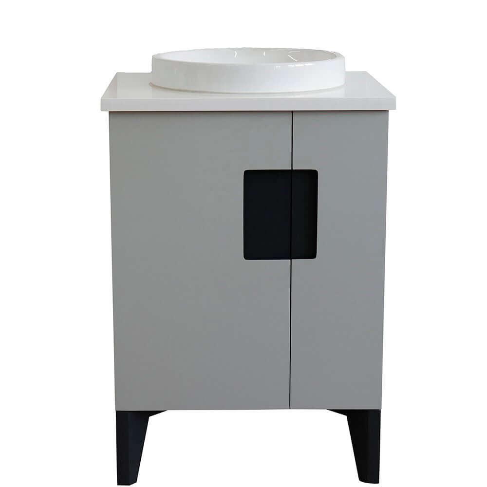 25" Single sink vanity in Light Gray finish with White quartz and round sink - 408800-25-LG-WERD