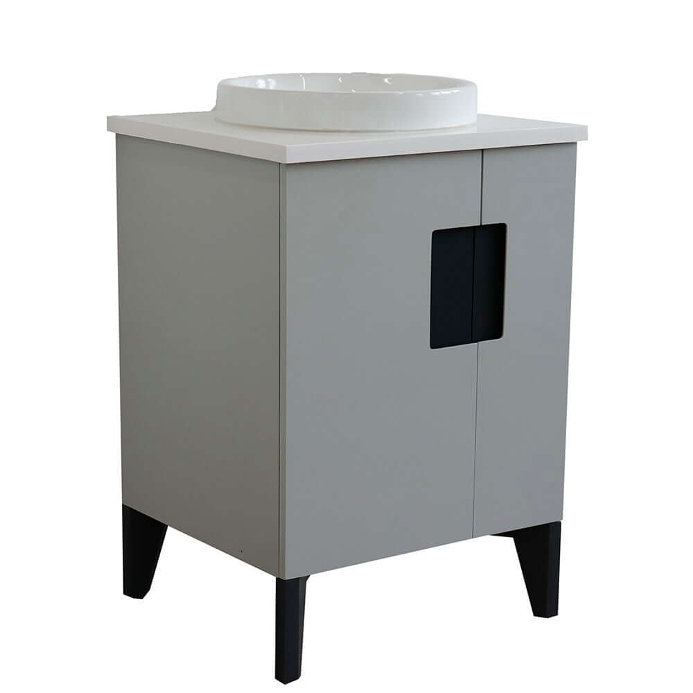 25" Single sink vanity in Light Gray finish with White quartz and round sink - 408800-25-LG-WERD