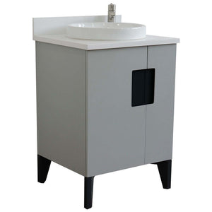 25" Single sink vanity in Light Gray finish with White quartz and round sink - 408800-25-LG-WERD