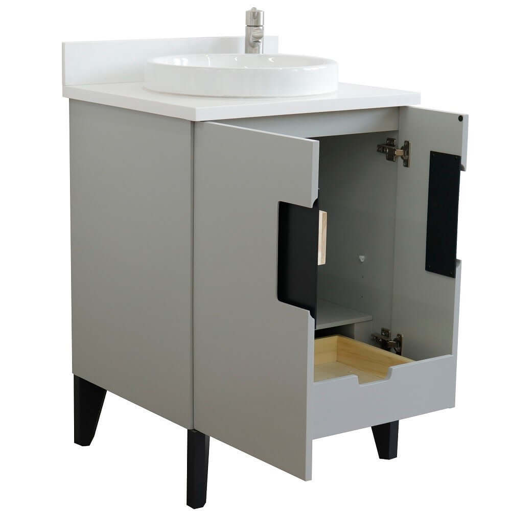 25" Single sink vanity in Light Gray finish with White quartz and round sink - 408800-25-LG-WERD