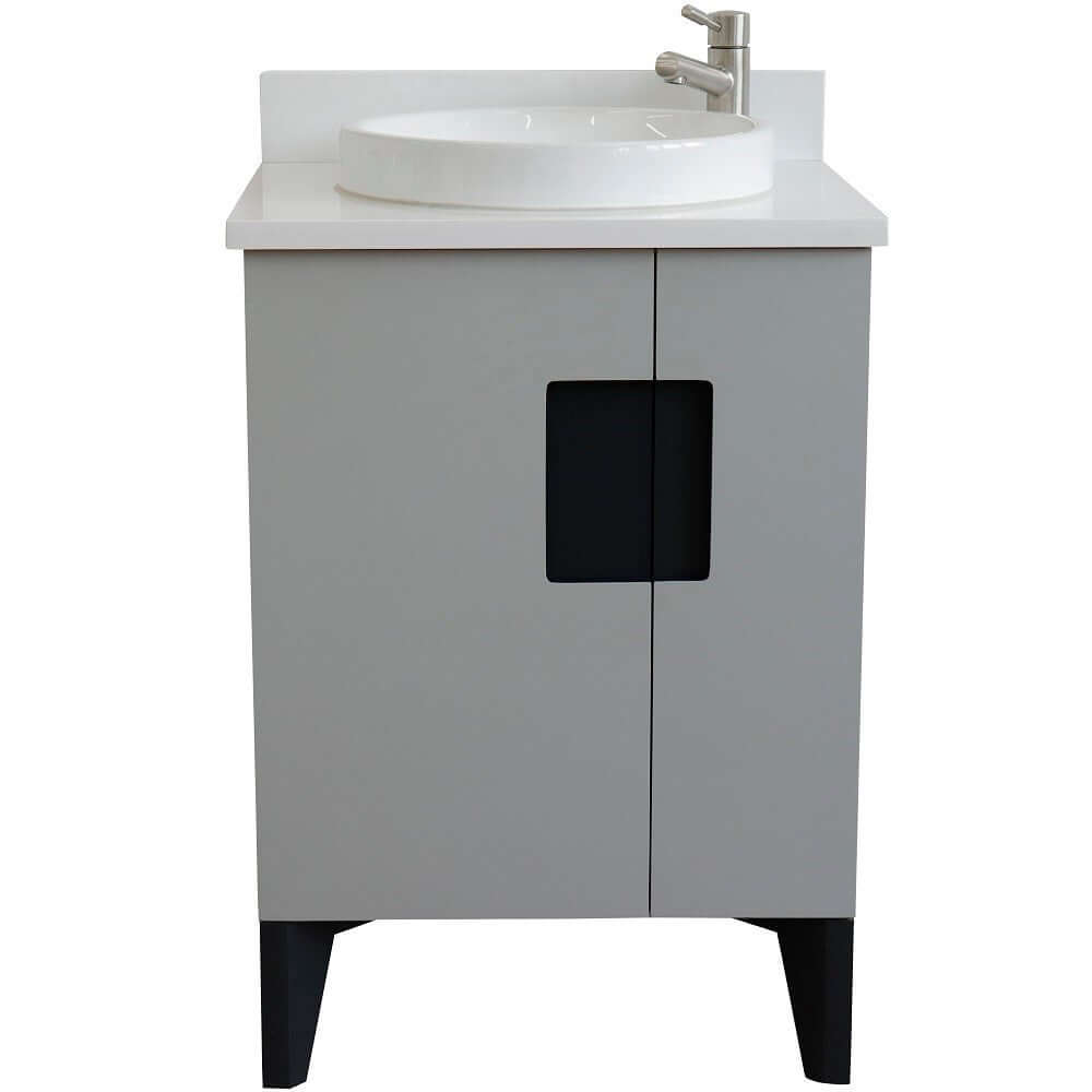 25" Single sink vanity in Light Gray finish with White quartz and round sink - 408800-25-LG-WERD