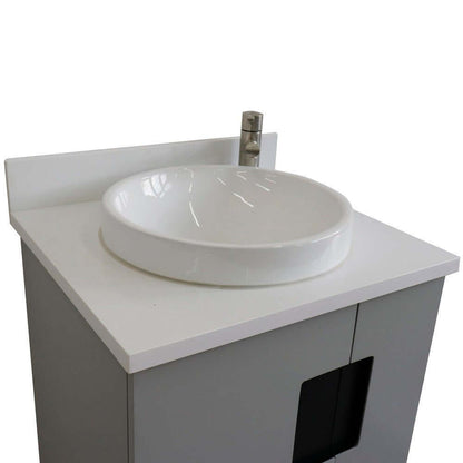 25" Single sink vanity in Light Gray finish with White quartz and round sink - 408800-25-LG-WERD