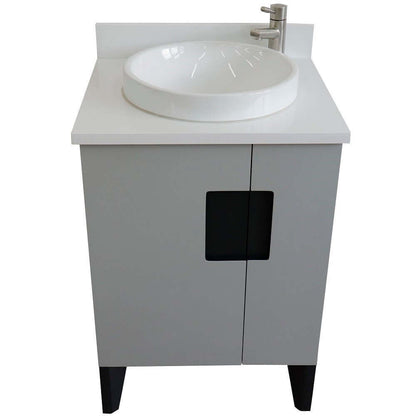 25" Single sink vanity in Light Gray finish with White quartz and round sink - 408800-25-LG-WERD