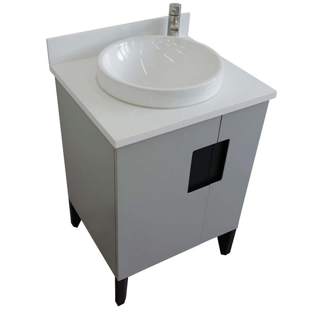 25" Single sink vanity in Light Gray finish with White quartz and round sink - 408800-25-LG-WERD