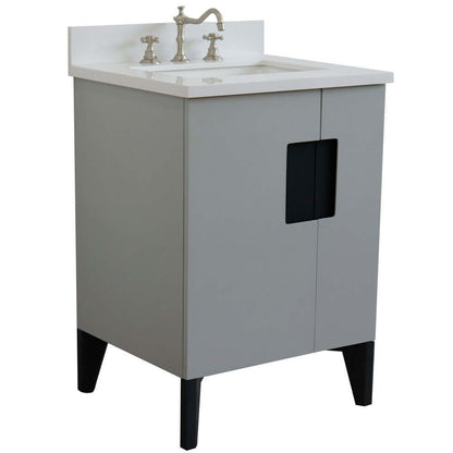 25" Single sink vanity in Light Gray finish with White quartz and rectangle sink - 408800-25-LG-WER