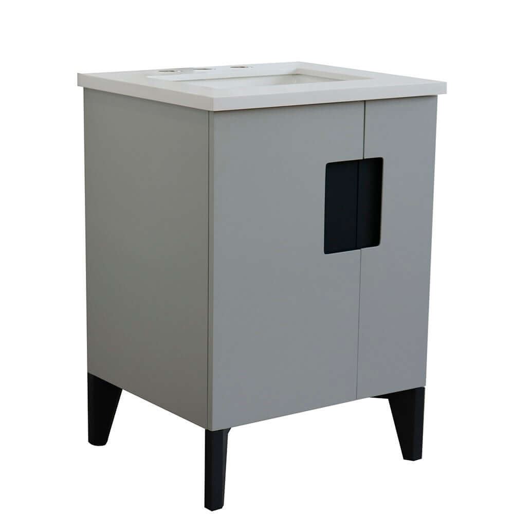 25" Single sink vanity in Light Gray finish with White quartz and rectangle sink - 408800-25-LG-WER